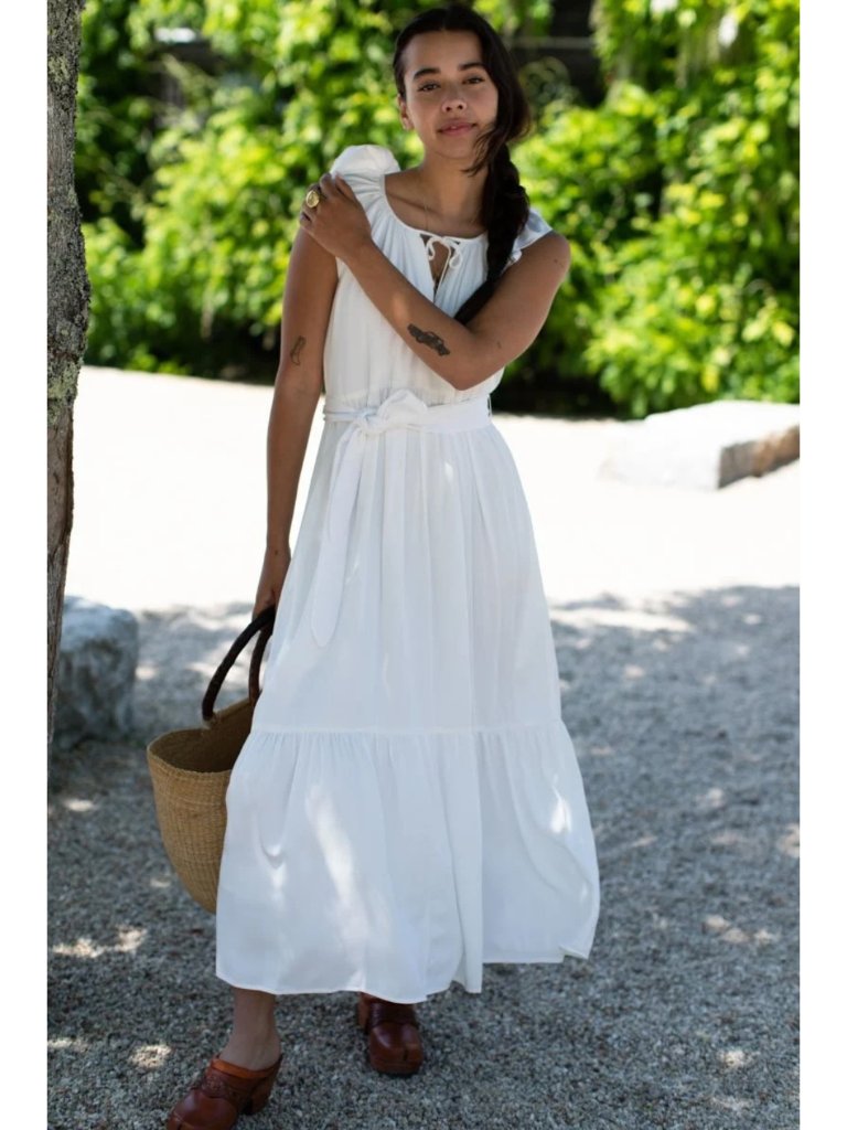 Emerson Fry Rakel Sleeveless Maxi Dress White Xs Flutter Sleeve Tiered Keyhole
